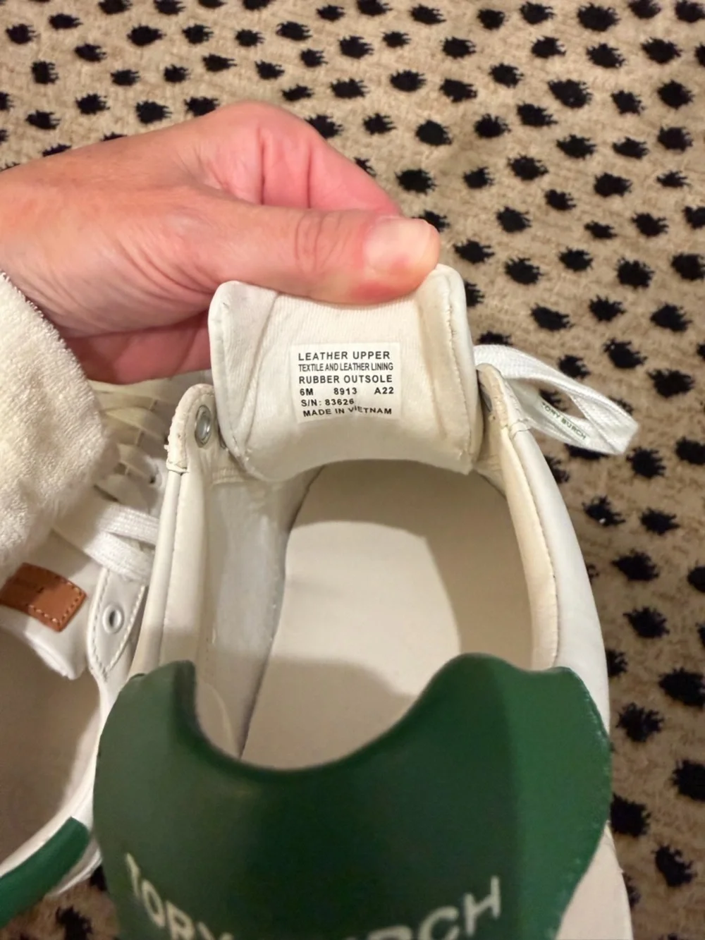 Tory Burch White Leather Sneakers with Green Logo Accent - Picture 5 of 6